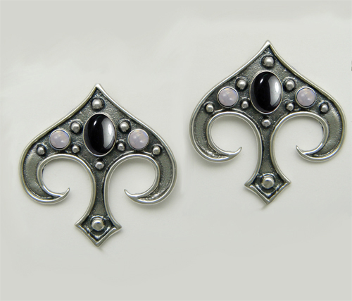 Sterling Silver Gothic Inspired Drop Dangle Earrings With Hematite And Rainbow Moonstone